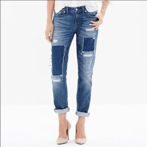 EUC Madewell Patchwork Distressed Slim Boyjean